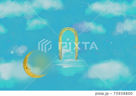 夢かわいいふわふわの雲と輝く12星座のパターンイラスト 73938800