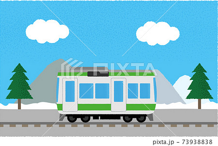 冬 山沿いを走る電車のベクターイラストのイラスト素材 7393