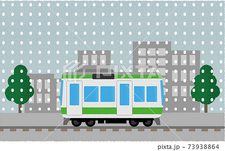 雪の中 都市を走る電車のベクターイラストのイラスト素材
