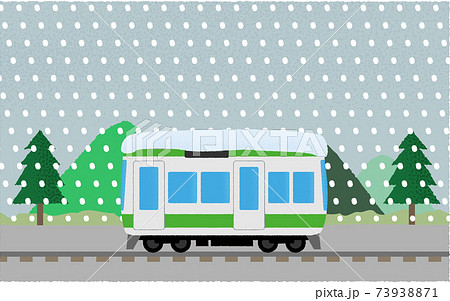 吹雪の中 山沿いを走る電車のベクターイラストのイラスト素材