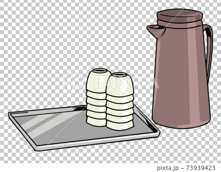 トレーに積み重ねた茶碗とポットのイラスト 73939423