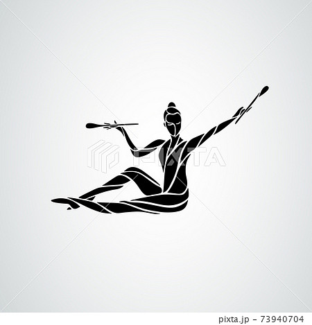Silhouette of art rhythmic gymnastic girl with clubs Silhouette of art rhythmic gymnastic girl with clubs 73940704