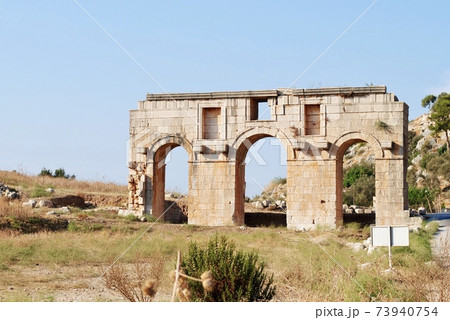 The gate of the ruins in Xanthos, one of the ancient Lycian league, Unesco World Heritage site, near Fethiye, Mediterranean coast. Turkey The gate of the ruins in Xanthos, one of the ancient Lycian league, Unesco World Heritage site, near Fethiye, Mediterranean coast. Turkey 73940754