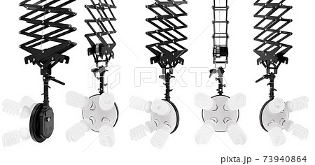 4 lightbulbs in lamp holder on ceiling pantograph isolated on white background 4 lightbulbs in lamp holder on ceiling pantograph isolated on white background 73940864