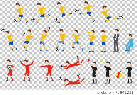 サッカー選手、審判、レフェリー、監督、キーパー、ボールパーソン、黄色いユニフォーム 73941231