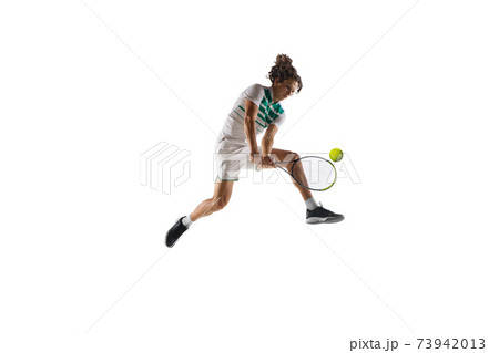 Young caucasian professional sportsman playing tennis isolated on white background Young caucasian professional sportsman playing tennis isolated on white background 73942013