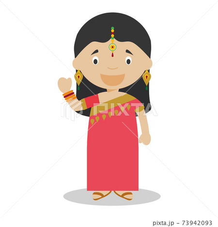Character from India. Indian girl dressed in the traditional way with sari. Vector Illustration. Kids of the World Collection. Character from India. Indian girl dressed in the traditional way with sari. Vector Illustration. Kids of the World Collection. 73942093