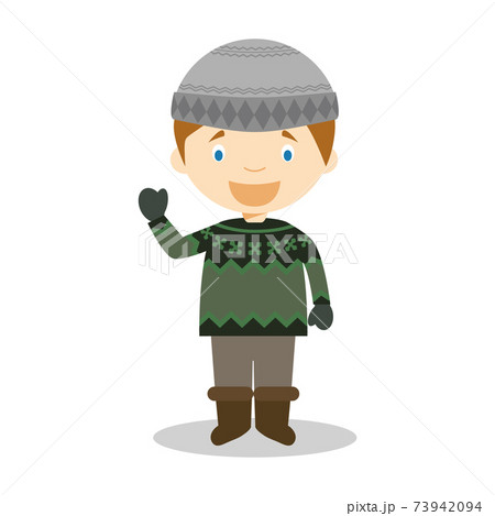 Character from Iceland dressed in the traditional way with the typical lopapeysa sweater. Vector Illustration. Kids of the World Collection. Character from Iceland dressed in the traditional way with the typical lopapeysa sweater. Vector Illustration. Kids of the World Collection. 73942094