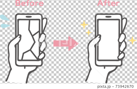 画面にひびの入ったスマホの修理前後のビフォーアフターイラスト素材のイラスト素材