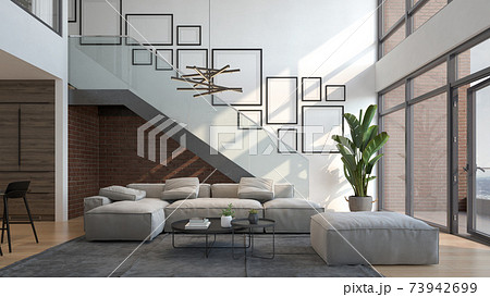 Minimalist Interior of modern living room 3D rendering 73942699