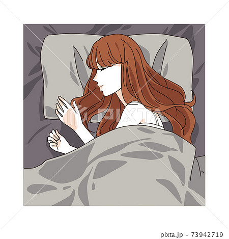 ベッドで寝る代女性のイラスト素材