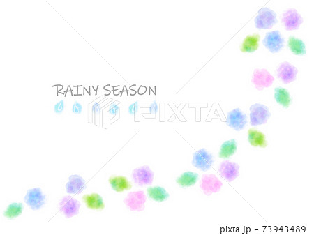 紫陽花と雨粒のラインイラストのイラスト素材