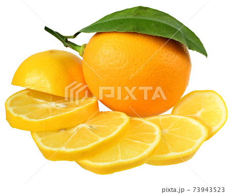Lemon close up with leaf isolated Lemon close up with leaf isolated 73943523