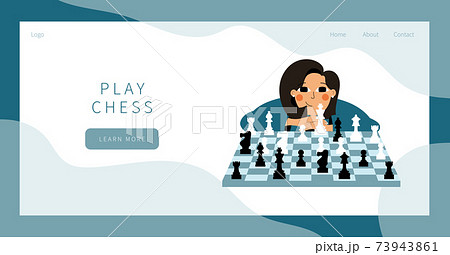 Play chess landing page. Cute girl plays chess. Play chess landing page. Cute girl plays chess. 73943861