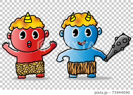 節分 赤鬼青鬼 金棒とガオポーズのイラスト素材