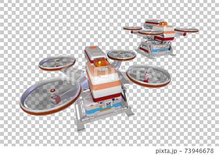 ドローン配送(医療ドローン:編隊飛行:透過素材) ドローン配送(医療ドローン:編隊飛行:透過素材) 73946678