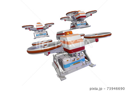 ドローン配送(医療ドローン:編隊飛行:透過素材) ドローン配送(医療ドローン:編隊飛行:透過素材) 73946690