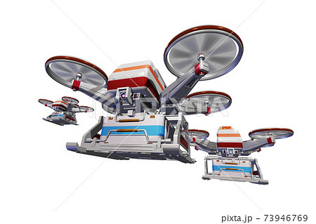 ドローン配送（医療ドローン：編隊飛行：白バック） 73946769