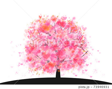 絵本の様な幻想的で綺麗なハートの咲く木のイラスト素材