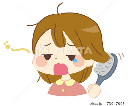 ヘアブラシを持って眠そうな女性のイラスト素材