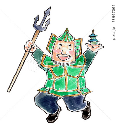 水彩で描いた毘沙門天のイラストのイラスト素材
