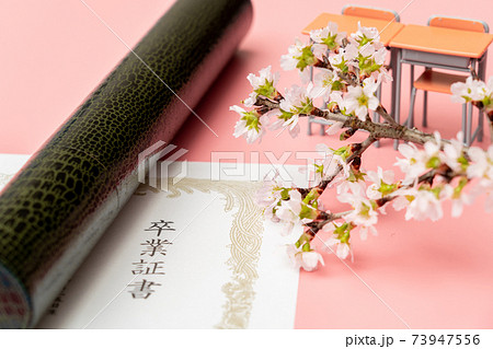 卒業証書と丸筒と学校机 卒業証書と丸筒と学校机 73947556