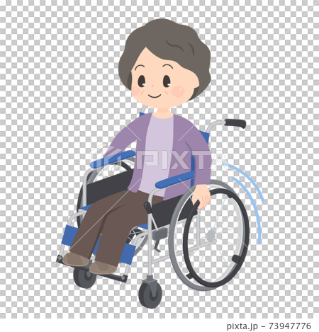 車いすをこぐおばあちゃんのイラストのイラスト素材