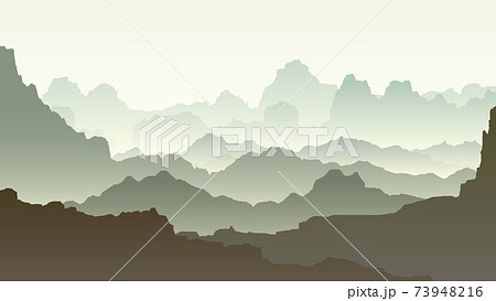Horizontal illustration of morning in rocky low mountains. 73948216