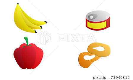 Elements isolated on white background. Fruits, vegetables, mushrooms, herbs and berries. Vector. Set of fruits and vegetables. Doodle style. Realistic. Can be used in the design of menus and posters 73949316