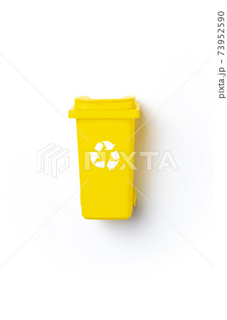 Trash sort. Bin container for disposal garbage waste and save environment. Yellow dustbin for recycle plastic trash isolated on white background. Trash sort. Bin container for disposal garbage waste and save environment. Yellow dustbin for recycle plastic trash isolated on white background. 73952590