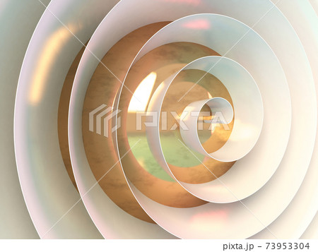 Shiny yellow brass ball inside white spiral, abstract 3d Shiny yellow brass ball inside white spiral, abstract 3d 73953304