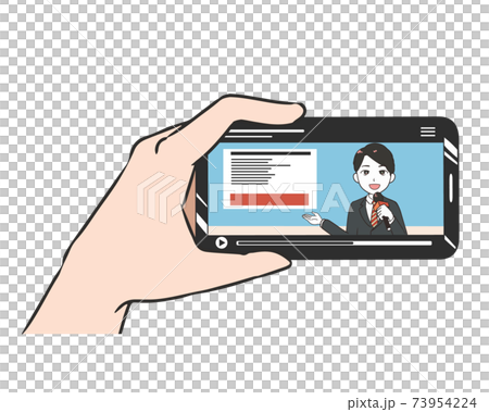 スマホ　横画面　報道番組を見る　男性 73954224