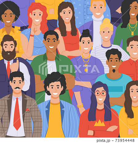 Multicultural group of people. People of different races and cultures. Cartoon characters set in flat design style. Vector 73954448