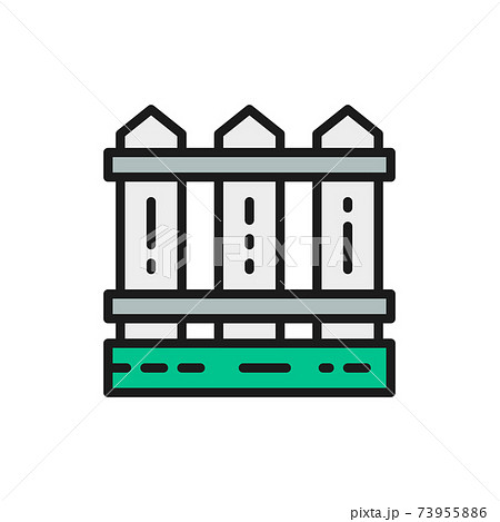 Wooden fence, garden fences flat color line icon. Isolated on white background 73955886