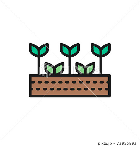 Field with plants, farmland, garden, agricultural landscape color line icon. 73955893