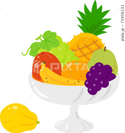 コンポートに盛ったたくさんのフルーツのイラスト素材