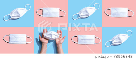 Surgical masks with Covid-19 concept Surgical masks with Covid-19 concept 73956348