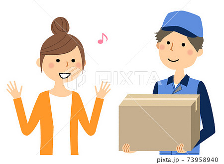 配達員と若い女性 73958940