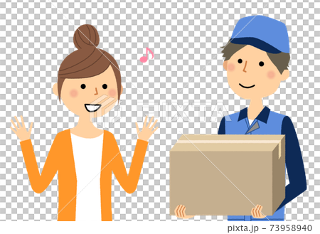 配達員と若い女性 73958940