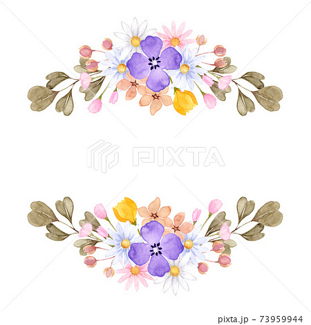 野の花のフレーム 水彩イラストのイラスト素材