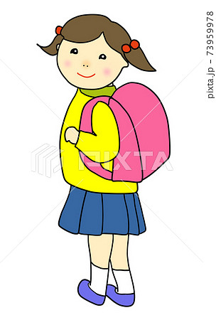 ランドセルを背負い振り向く女の子のイラスト素材