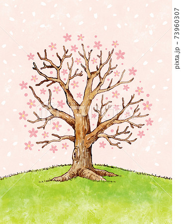 桜の木 桜吹雪のイラスト素材