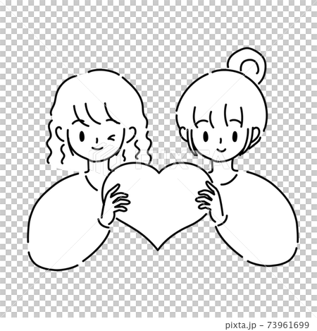 ハートを持っている二人の女性のイラストのイラスト素材 ハートを持っている二人の女性のイラストのイラスト素材