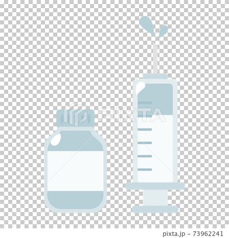 Illustration of a container containing a vaccine and a syringe. 73962241