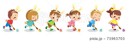 卵転がしをして遊ぶ可愛い子供たちのイラスト セット バリエーションのイラスト素材