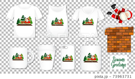 Santa Claus dancing cartoon character with set of different clothes and accessories products on transparent background 73963731