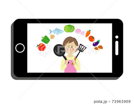 調理動画を紹介する主婦のイラストイメージ 73963909