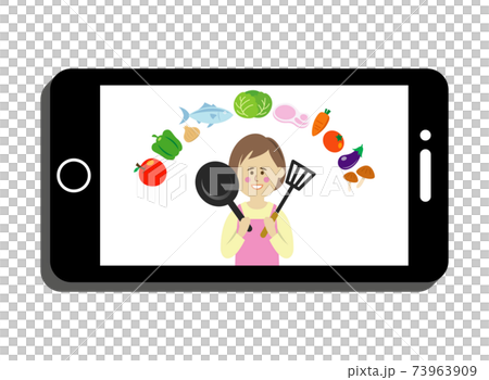 調理動画を紹介する主婦のイラストイメージ 73963909