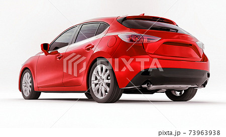 Red city car with blank surface for your creative design. 3D rendering. Red city car with blank surface for your creative design. 3D rendering. 73963938