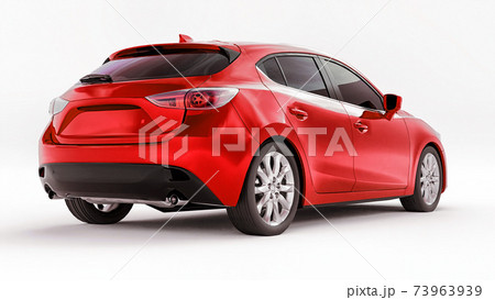 Red city car with blank surface for your creative design. 3D rendering. Red city car with blank surface for your creative design. 3D rendering. 73963939